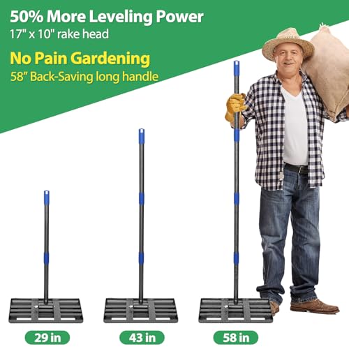 Lawn Leveling Rake with Round Edge, 5 FT Long Handle, 17 x 10 Small Rakes Head, No Flip - Image 5