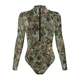 WELLFLYHOM Camo Tree Bodysuits Womens Zip Up Mock Neck Shapewear Body Suits Hunting Forest Long Sleeve Bodysuit Tops Plus Size Tummy Control Thong Body Suit One-piece Jumpsuit Fall Outfits L