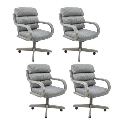 Chromcraft Douglas 4 Set Casual Dining Chairs Classic Swivel Tilt Dinning Chairs with Casters, Wooden Arm Metal Pedestal Base Chairs with Rolling Wheels for Kitchen & Dining Room
