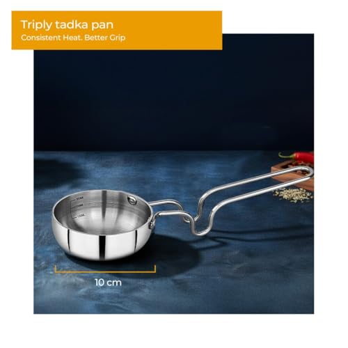 Image of Lifelong Triply 5 piece cookware set|Triply Kadai, Frypan, Saucepan & Tadka Pan for Cooking | 20cm Kadai (1.7L)& Fry Pan (1.2L) 20cm| 14cm Saucepan (1.2L) & Tadka Pan 10 Cm with Common Lid (LLTPDK009)|Induction and Gas Stove Compatible