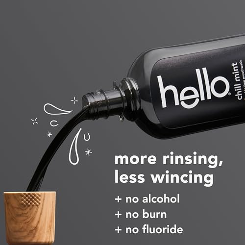 Image of Hello Chill Mint Alcohol Free Mouthwash with Activated Charcoal, 17.6 Fl Oz, Fluoride Free Mouthwash with Farm Grown Mint and Coconut Oil, Vegan, Minty Oral Rinse (Pack of 3)