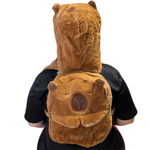 Mochila Bolsa Mala Infantil Capivara Em Pelúcia com Capuz Removível Alças de ombro e Bolso Externo