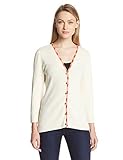 Jones New York Women's 3/4 Sleeve Woven Trimmed Cardigan, Shell Combo, Small