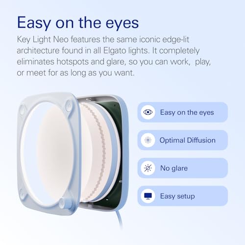 Image of Elgato Key Light Neo, No Mount, Professional Studio Light | Adjusts for all skin tones, Up to 1000 lumens with USB power, Edge-lit, glare-free design, Fits stands and clamps