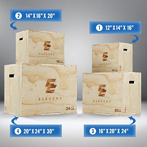 Elevens 3 in 1 Wooden Plyo Box Jump Box Plyometric Box for Jumping Trainer, Skipping, Jumping, Lunges, Box Jumps, Squats, Step-Ups, Dips (16