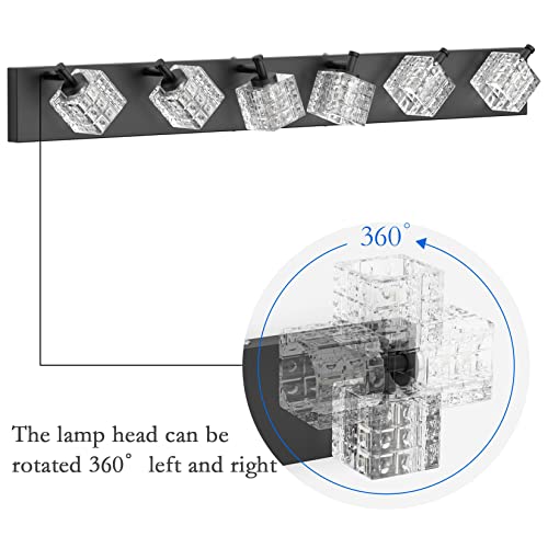 Image of Ralbay 6 Lights Black Bathroom Vanity Lights Crystal Modern LED Black Bathroom Vanity Lights Modern Crystal Vanity Light for Bathroom Lighting Over Mirror Matte Black
