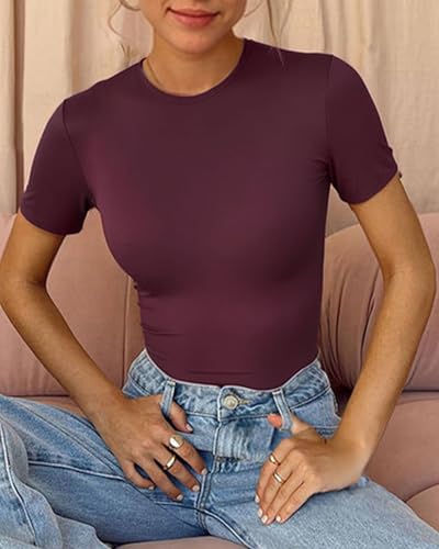 Image of Womens Basic Tees Summer Short Sleeve Shirts Slim Fit Tight T Shirt Going Out Tops Trendy 2026