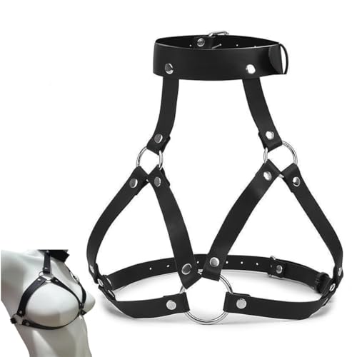 MIRKUZI Cadenas de cuerpo, Un cinturón de cadena corporal gótico de cuero negro, adecuado para fiestas de cosplay de discoteca, disfraces rave y disfraces de Halloween