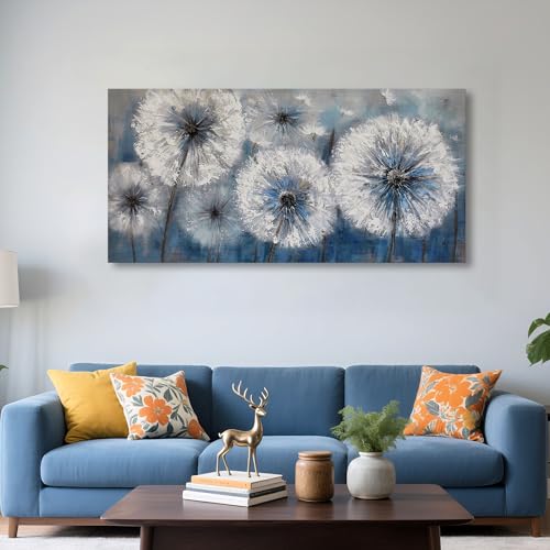 Image of Large Dandelion Painting Wall Art Decor Canvas Print Picture for Living Room White Flower Flora Plant Home Bedroom Decoration Modern Framed Artwork