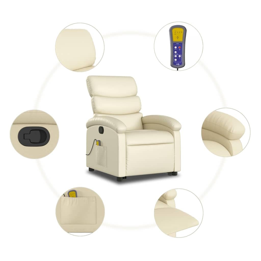 Sillón elevador reclinable con masaje de 6 puntos, de piel sintética, función de elevación eléctrica y reclinación manual, estructura estable de madera y metal,