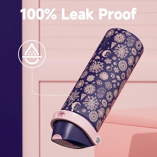 Image of 24 oz Insulated Water Bottle for Women: Meoky Stainless Steel Metal Water Bottle with 2-in-1 Straw and Spout Lid - Leak Proof, Cold for 24 Hours, Protective Silicone Base, BPA-Free for School, Arcana
