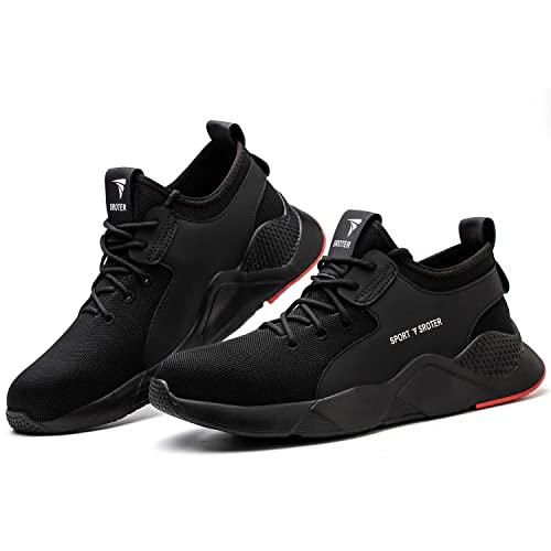 Image of Black Safety Shoes Mens Safety Trainers Womens Steel Toe Cap Trainers Work Boots Lightweight Breathable Industrial Sneakers