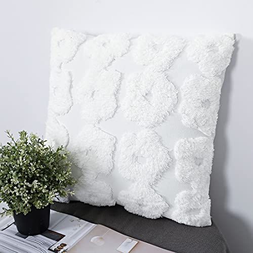 Fundas de cojín Boho color crema blanco 45x45cm 18x18in Floral texturizado copetudo funda de almohada sofá silla lindo marfil decorativo Cover