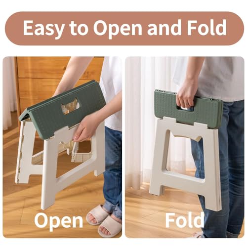 Image of 13 inch Folding Step Stool for Adults 330 lbs Capacity Non-Slip Step Stool with Handle Collapsible Foot Stools, Green Small Stepping Stool for Bathroom, Bedroom, Kitchen (Brown)