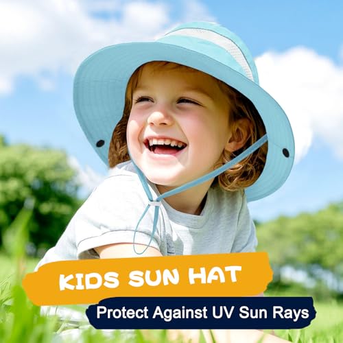 Image of Outdoor Kids Sun Hat for Boys Girls Wide Brim Mesh Bucket Hat UPF 50+ Sun Protection Breathable Summer Fishing Safari Hat
