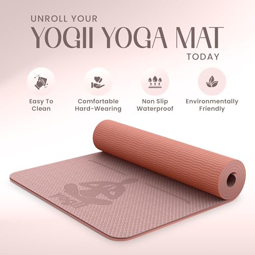 Yogii Yoga Mat - Non-Slip 6mm Thick TPE & Travel-friendly Yoga Mat - Perfect for Home & Gym Exercise Fitness & Pilates - With Laser Alignment Guides (Nude/Old Rose) for Men & Women - Image 9