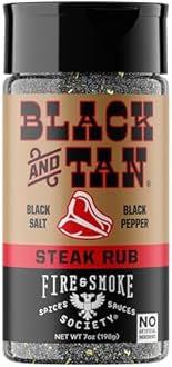 Fire & Smoke Society Black & Tan Steak Seasoning | BBQ Rubs, Steak Rub for Smoking and Grilling Meat | Steaks, Brisket, Burgers Dry BBQ Rubs and Spices | Medium 7 oz