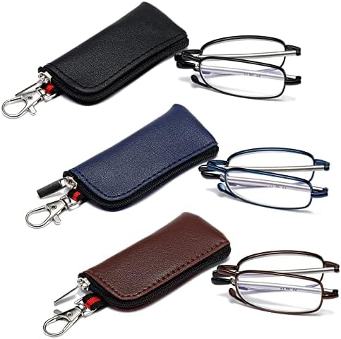 Paquete de 3 lentes de lectura plegables para hombres y mujeres, llavero compacto para lectores con luz azul, anteojos portátiles de bolsillo