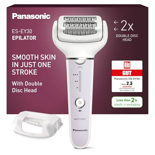 Panasonic ES-EY30 Nass/Trockenepilierer Damen, Dual Disc mit 60 Pinzetten, 90° schwenkbarer Kopf, 3 Geschwindigkeiten & LED-Licht, 30 Min. Betrieb, kabellos, Haarentferner.