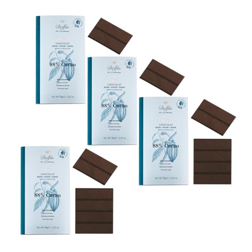 Dolfín® | Barra negra oscura | Cacao Oscuro 88% | Chocolate Belga - 4 x 70 Gr
