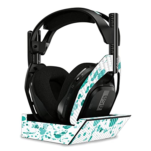 Image of MightySkins Carbon Fiber Skin Compatible with Astro A50 Wireless Headphones + Base Station (Gen 4) - Teal Splatter | Protective, Durable Textured Carbon Fiber Finish | Easy to Apply | Made in The USA