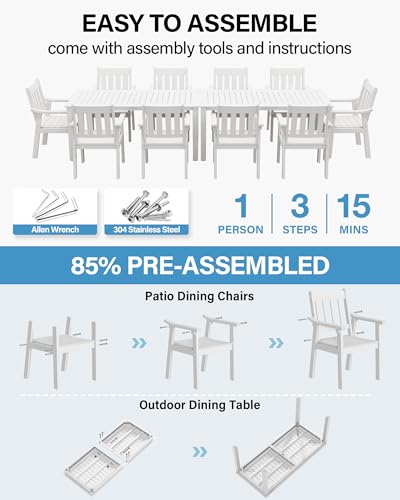 Image of YEFU Outdoor Patio Dining Sets: All Weather 12 Piece Dining Table Set for 10 with Umbrella Hole & Aluminum Frame - Outdoor Furniture 2 Table and 10 Chairs for Outside Backyard /Porch /Deck White