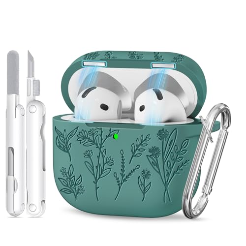 Image of for Airpods 4 Case with Magnetic Lid, Ekoonpft Flower Engraved Cases for Apple AirPods 4th Generation 2024, Soft Silicone Cover for Women Girly with Cleaning Kit & Keychain, Shockproof