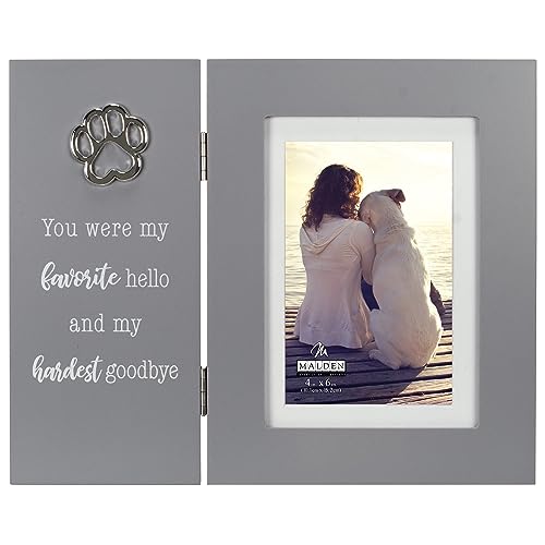 Malden Int Designs Pet Remembrance 4x6 Hinged Picture Frame with Sentiment and Metal Attachment You were my favorite hello and my hardest goodbye Quality MDF Wood Gray by Malden - Used condition - US$11.82