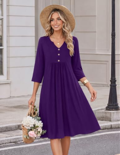 Image of Zeagoo Womens Dresses 3 /4 Sleeve Casual Fall A Line Midi Dress with Pockets