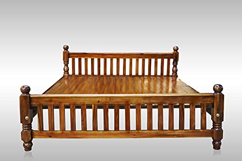 Image of Wooden cot Queen Size (75X60 inch) bedsize Without Storage Teak Finish (Brown)
