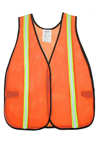 SIFE 10 Pack High Visibility Reflective Safety Vest,Made from Breathable and Neon Orange Mesh Fabric with Stretchable design,light weight for Man and Woman(Orange, 10 pack)