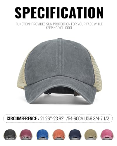 Image of Croogo Men's Adjustable Mesh Back Cap Curved Bill Snapback Mesh Baseball Cap Retro Washed Trucker Cap Breathable Sun Hat