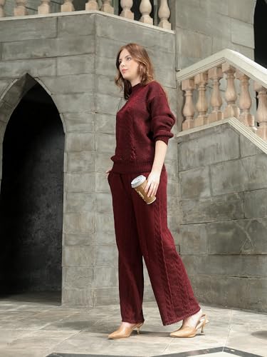 Image of Kvetoo Woolen High Neck Sweater With Pajama Tracksuit For Women Winter Wear Co-ord Set