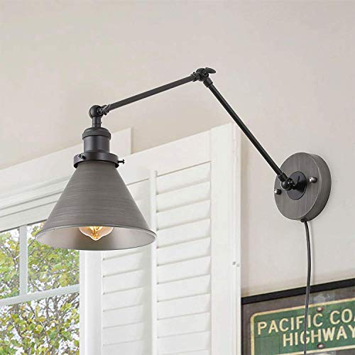 LNC Swing Arm Wall Lamp Adjustable Hardwired or Plug-in Sconces, (1-Light)