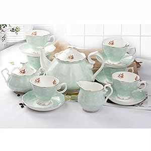 15 Pieces Porcelain Tea Service British Royal Coffee Cups Bone China Cups and Saucers Set of 6 with Gold Decoration and Gift Box Anniversary Birthday Gift