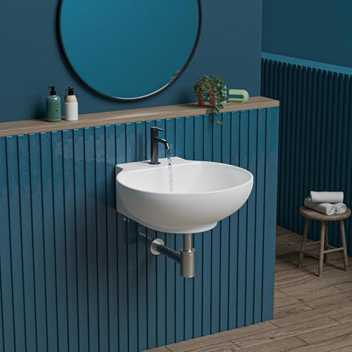 Image of Ceramic Wash Basin /Bathroom Basin /Glossy Small Sink Wall-Hung Hand Wash Basin Wash Basin For Bathroom & Living Room, (Dimension 30 x 30 x 15 CM) (Spin)
