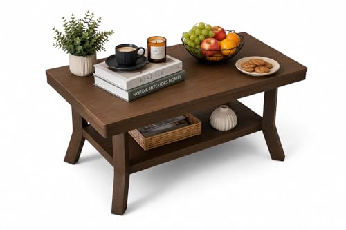 Image of Royal - Foldable Plastic Coffee Table with Storage Shelf | Center Table for Living Room | Tea Table | Furniture for Home & Office | 82.5 x 52.5 x 42.5 CM | Desert Colour (Brown)