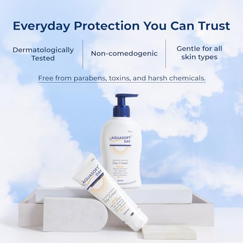 Image of Aquasoft Day Cream SPF50+ PA+++ w /Triple Action care for moisture, sun protection & brightening Formulated with Sodium Hyaluronate, Niacinamide, antioxidants, 150g,Pack of 2
