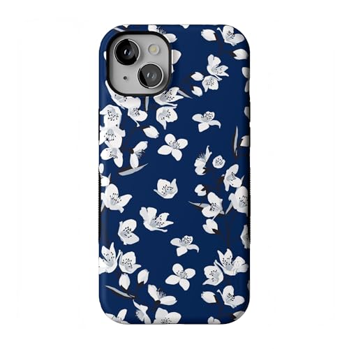 Casely iPhone 15 Plus Case | Floral Forest | Navy Cherry Blossom | Bold Protective Design | Compatible with MagSafe
