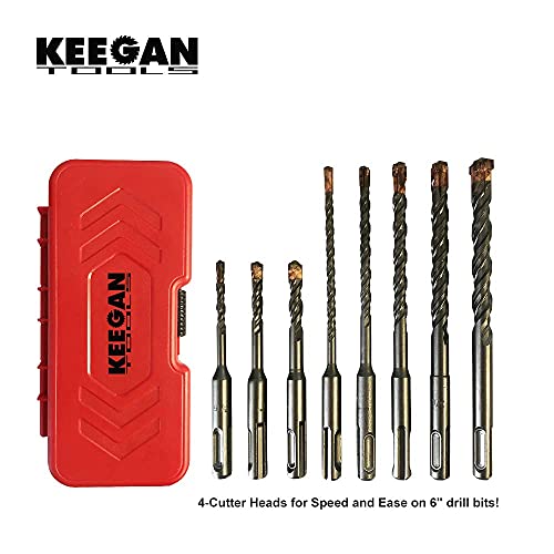 Keegan Tools 8-Piece Sds-Plus Professional Drill Bit Set With 4-Cutter Heads, Carbide Tips, Sds Rotary Hammer Drill Bit Set, Use On Concrete, Cement, Stone, Brick, Other Masonry Materials #TOP2