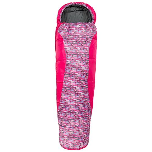 Trespass Unisex-Youth BUNKA 3 Season Sleeping Bag with Hollow Fibre Filling, 170 x 65 x 45 cm, Magenta Retro Tape, 170 cm x 65vcm x 45 cm
