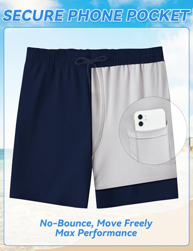Mens Swim Trunks with Compression Liner 8 inch Quick-Dry Lightweight 2 in 1 Board Shorts 4-Way Stretch UPF 50+4