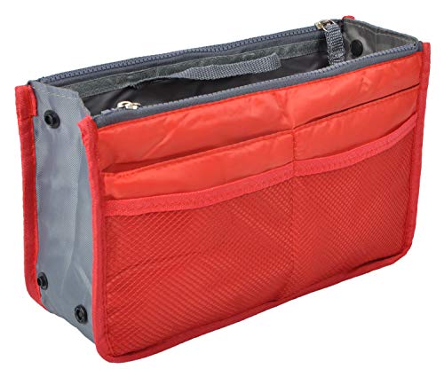 Vercord Organizador de bolso para bolsos, organizadores de bolsas en el interior, bolsillo para mujeres, enfermeras, nailon, 13 bolsillos, color rojo, pequeño