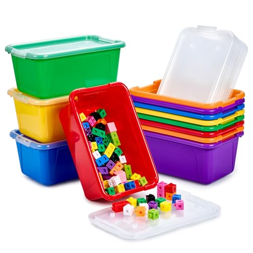 Image of GAMENOTE 6 Quart Stackable Plastic Storage Bins with Lids,12 Pack, Colorful