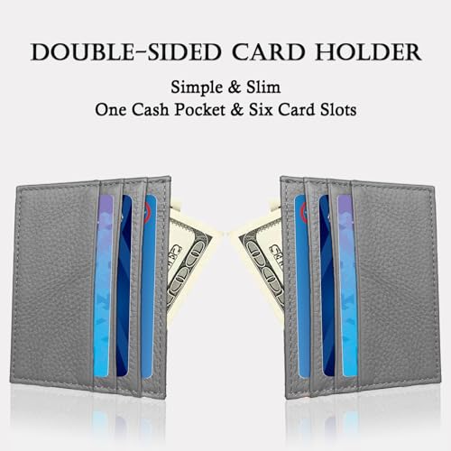 Image of WOXVM Credit Card Holder Wallet RFID Blocking Slim Credit Card Cases Holder Premium Leather Minimalist Front Pocket Small Wallet with 6 Card Slots and 1 Pockets for Men Women (Grey)