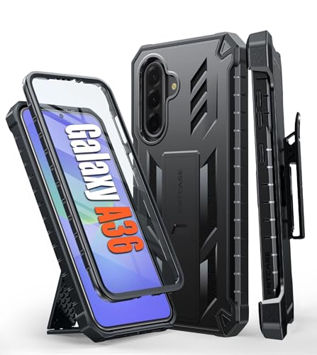FNTCASE for Samsung Galaxy A36-5G Case: for Galaxy A56-5G Case Military Grade Rugged Cell Phone Cover with Kickstand & Belt Clip Holster Shockproof TPU Protection Bumper Heavy Duty Protector (Black)