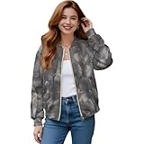 XXQGOMG 90S Leaves Print Windbreaker Jacket Women's Bomber Jacket & Athletic Varsity Coat with Pockets Trendy Full Zip Outerwear for Sports Travel Morning Runs Tennis & Outdoor Activities
