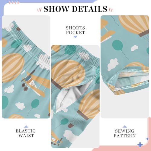 Aircraft Hot Air Balloon Cloud Boys Long Pants Soft Trousers Elastic Waist Kids Lounge Bottoms with Pockets S-XL4