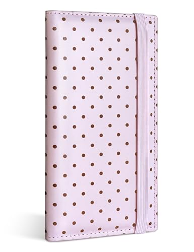 Image of Yarnic Checkbook Cover for Personal Checkbook Holder Polka Pink | Check book with Pen Holder and Built-in Clear Plastic Divider for Duplicate Checks