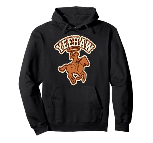 Yeehaw Cowboy Riding Horse Western Rodeo Vintage Art Pullover Hoodie